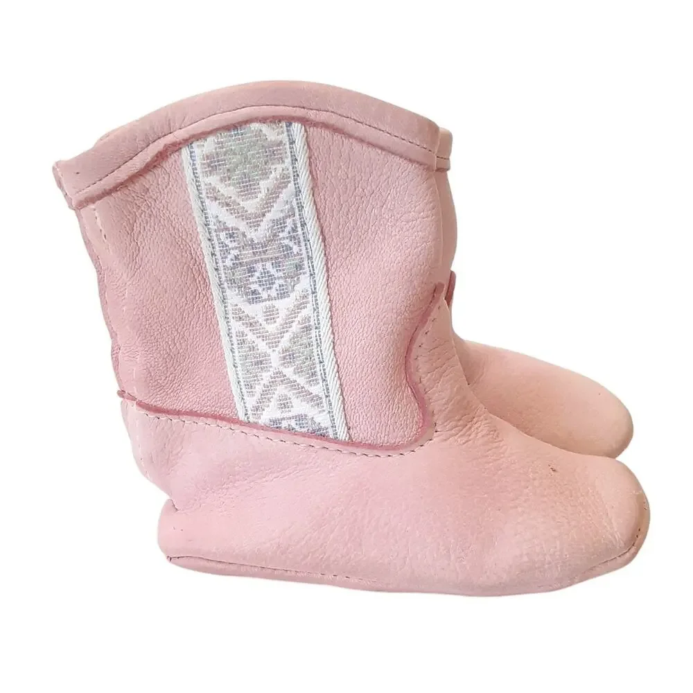 Taos Vintage Baby Moccasins Native American Booties Toddler 2/3 Leather Pink